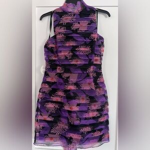 STAUD Mini Floral Print Dress with Back Tie Neck Detailing.